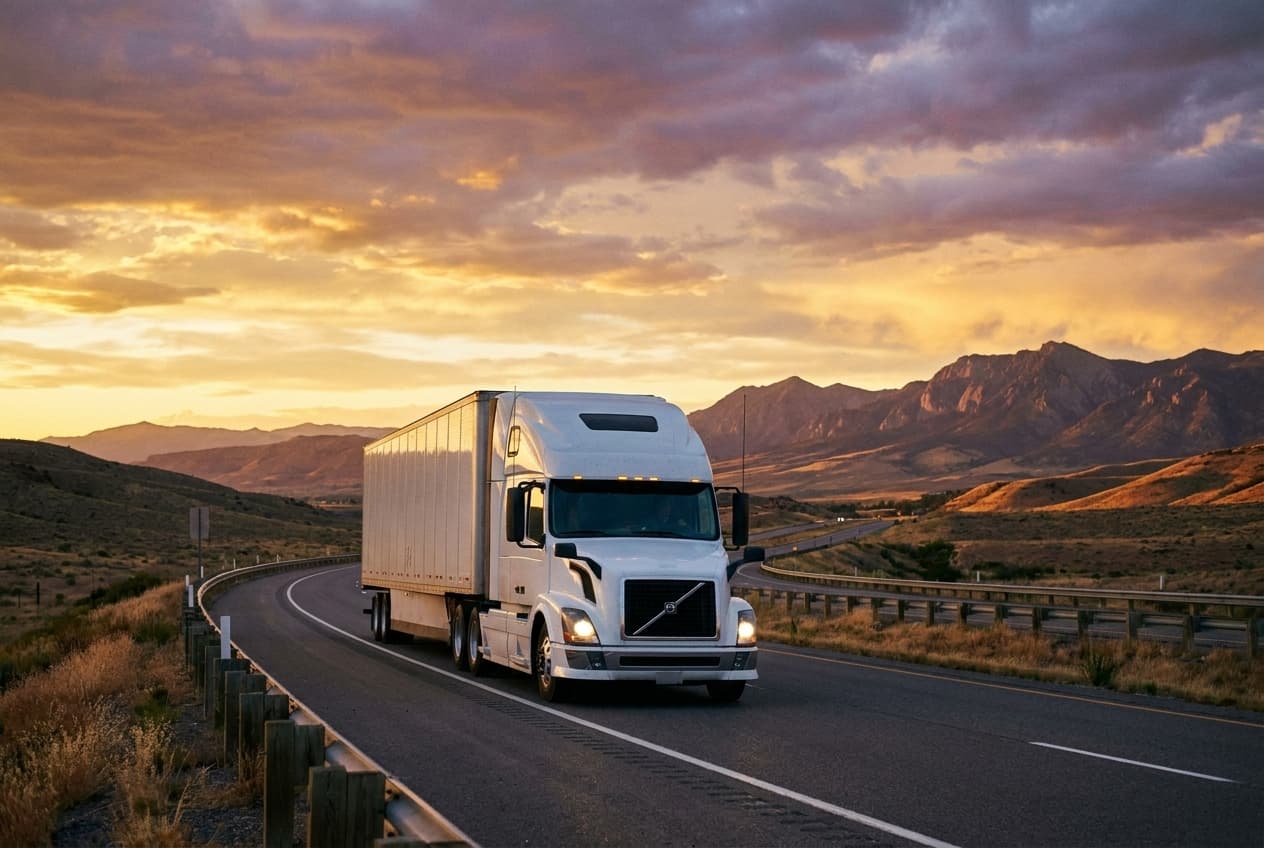 Zeus Forever moving truck on a highway at sunset